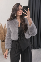 Uni - Size Luxe Grey Faux Fur Cropped Jacket