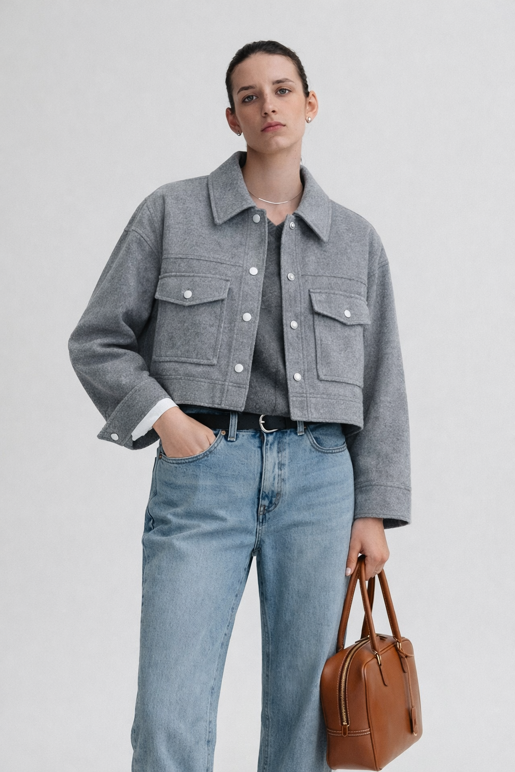 Uni-Size Grey Slate Cropped Jacket