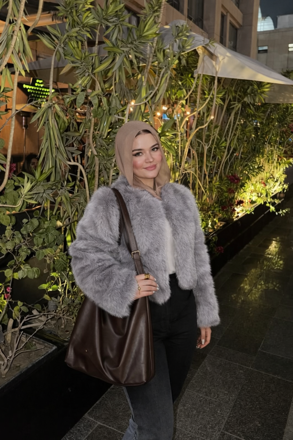 Uni - Size Luxe Grey Faux Fur Cropped Jacket